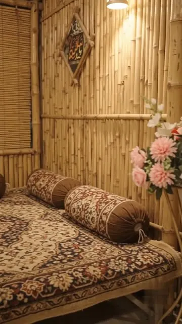 Bamboo majlis room with floor cushions